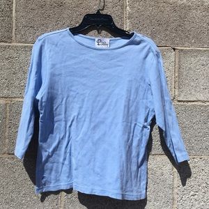 Lilly Pulitzer Blue Cotton Bateau Neck 3/4 Sleeve Top Vintage White Label Vtg PL